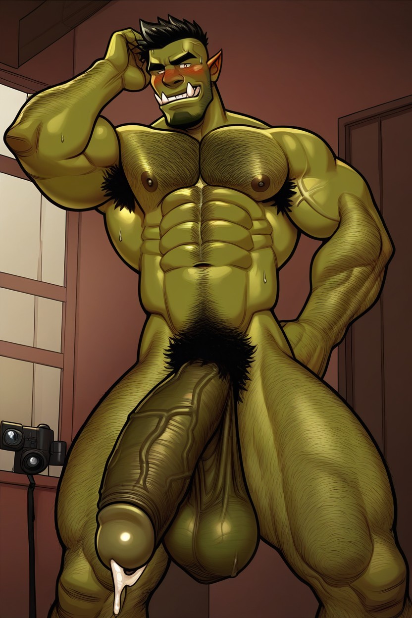 Clenched Teeth, Dark Mossy Green Cock, Blush AI Gay Porn