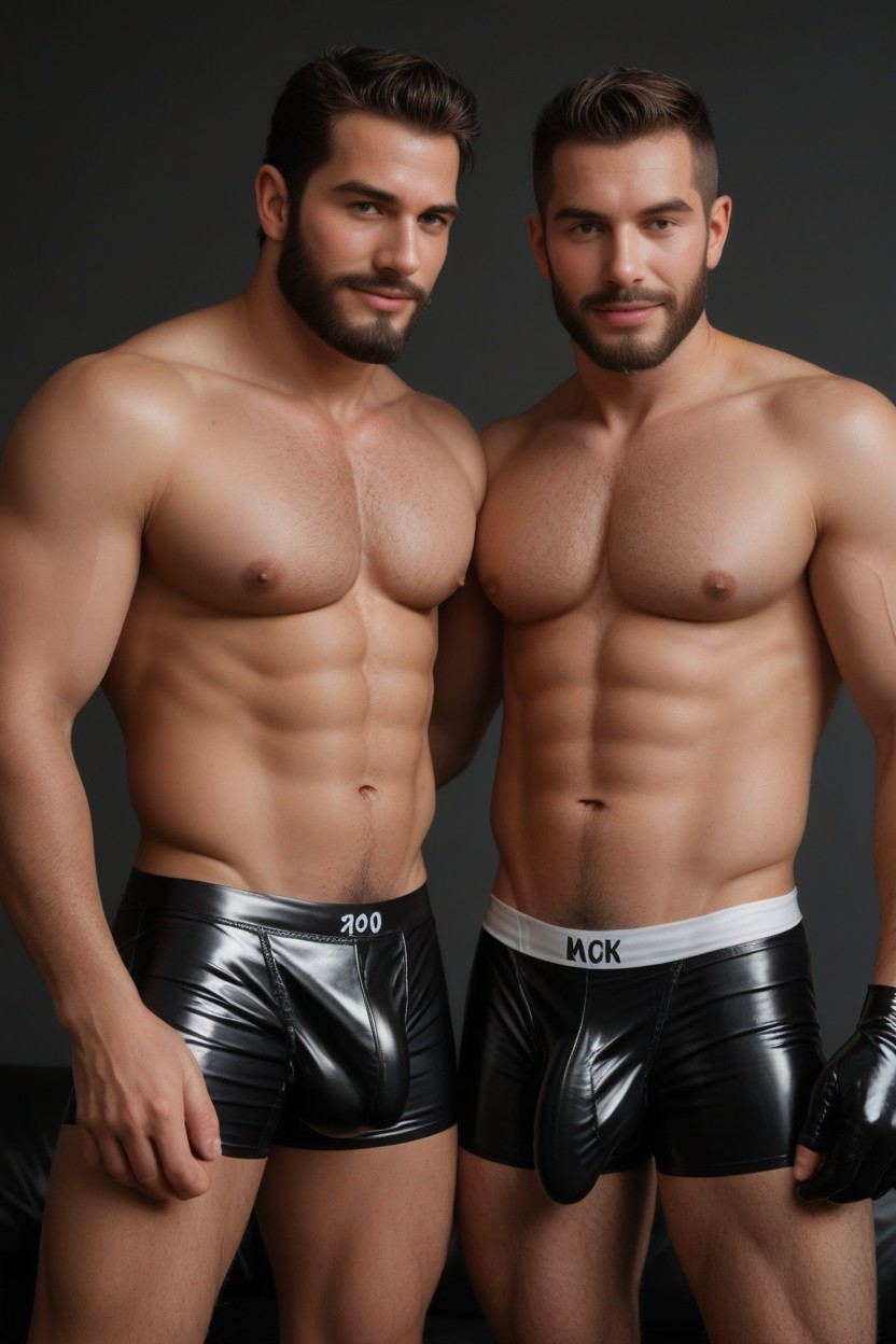 Wearing Underwear Latex, 근육질 체형, Very Hairy Body 게이 AI 포르노