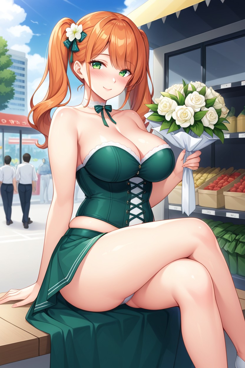 Low Waisted Puffy Green Skirt, Dutch, Twintails Hentai AI Porn