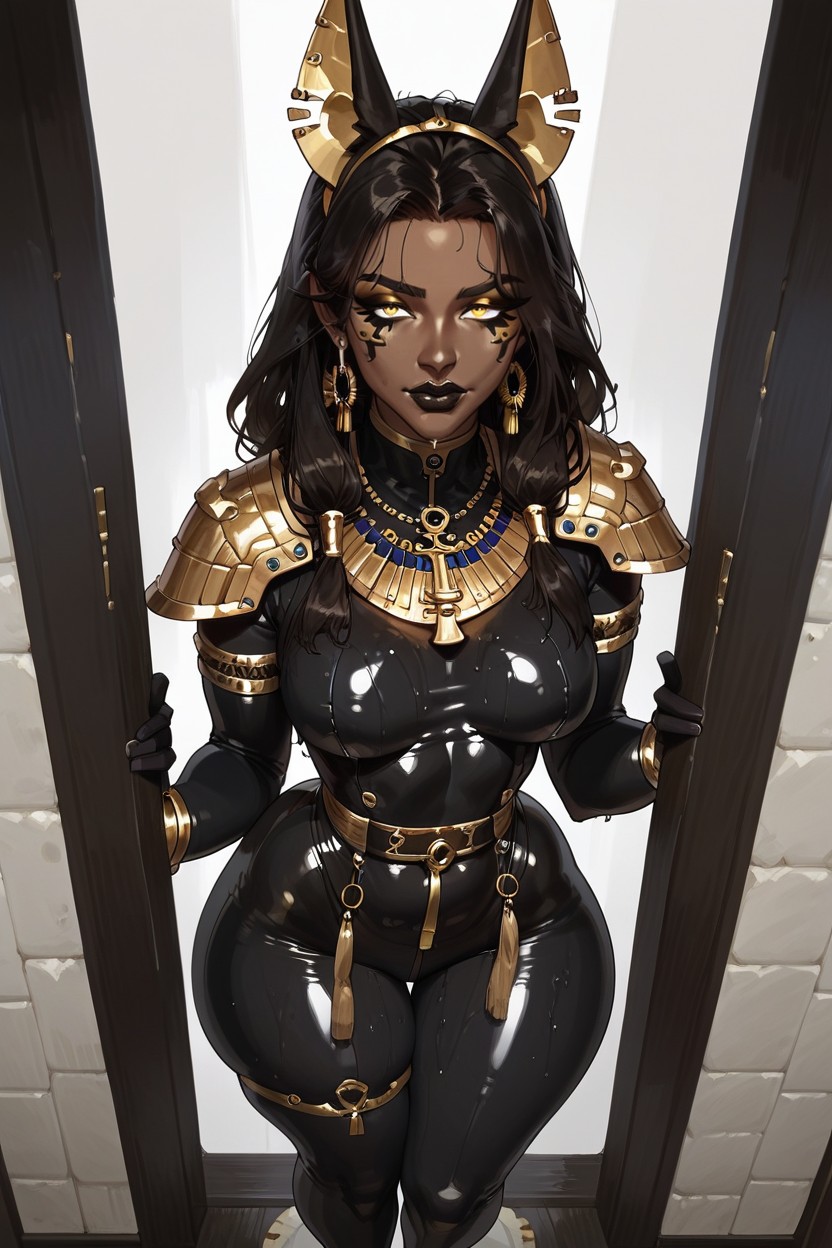 Gold Anubis Ear Jewelry, Wet Body, Gold Bangles Hentai AI Porn