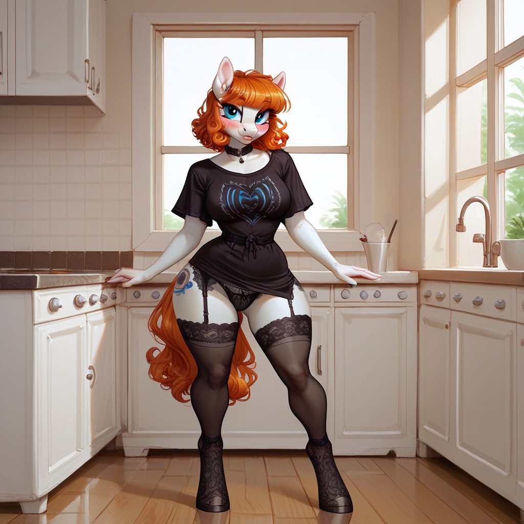 Pony Hoof Lace Socks, Ginger Hair, Female Pony Furry AI Porn