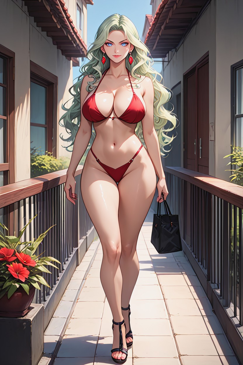 Ultra Detailed, V Shaped Eyebrows, Light Green Hair Hentai AI Porn