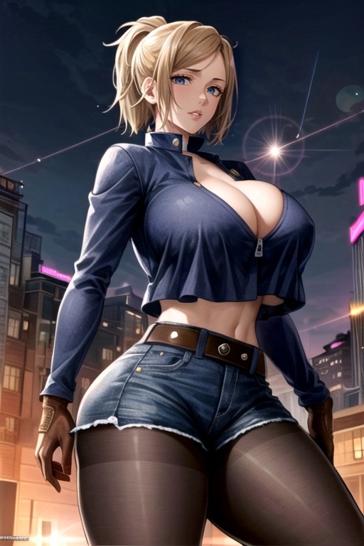 Cityscapebacklight, Sexy, Low Rise Denim Shorts Hentai AI Porn