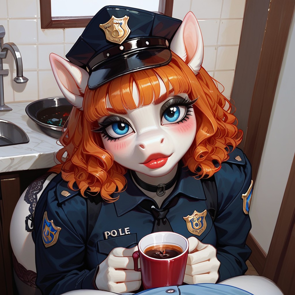 Thick Red Lipstick, Rounded Breasts, Beautiful Face Furry AI Porn