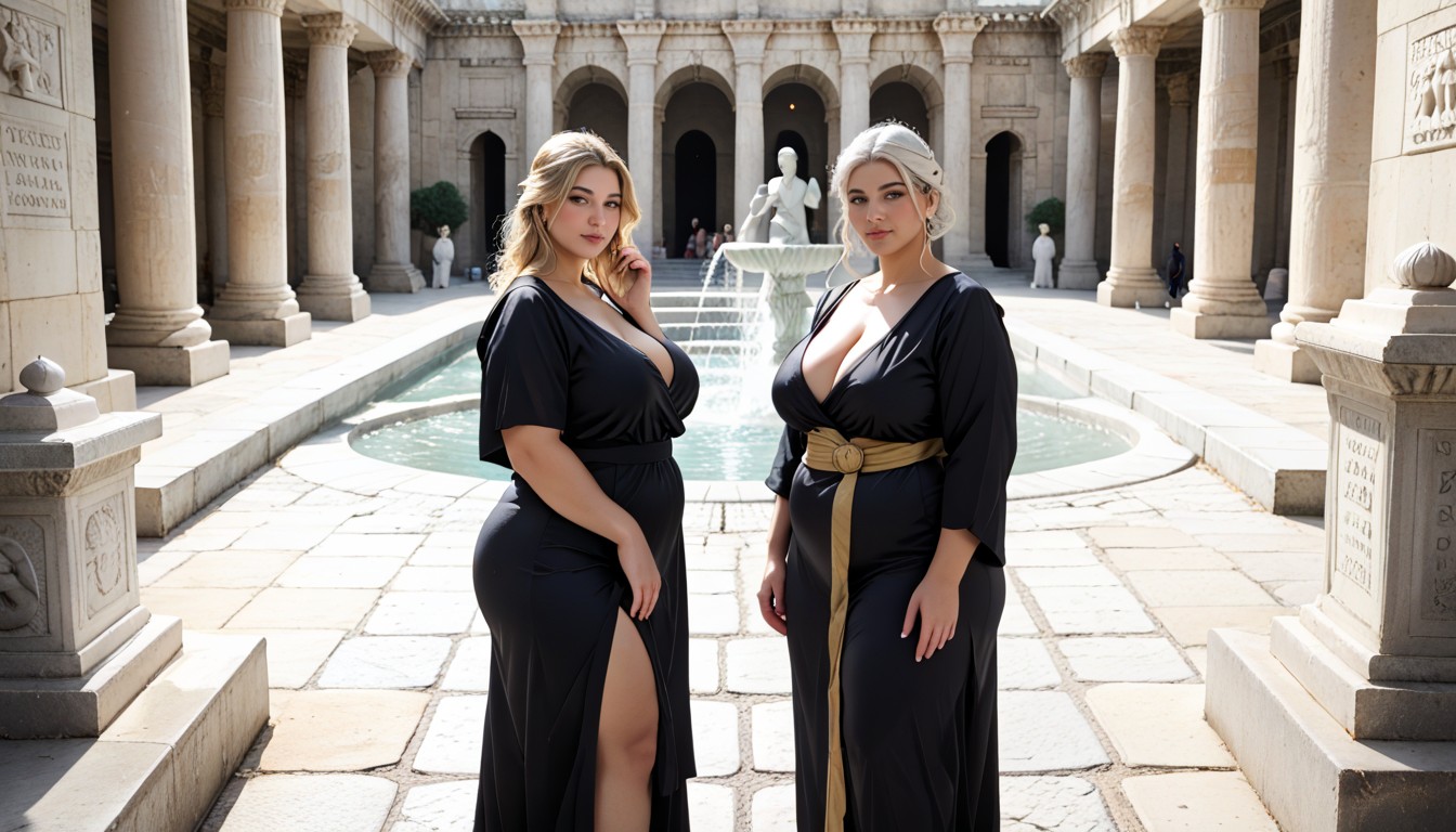 Thick Thighs, Bright, Ancient Stone Paving Photorealistic BBW AI Porn