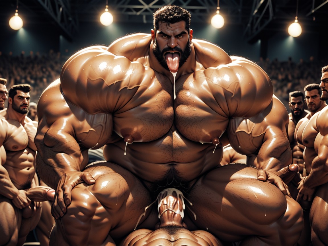 Extreme Hyper Boobs, Massive Thick Bulky Hairy Muscles, Oiled Skin AI Gay Porn