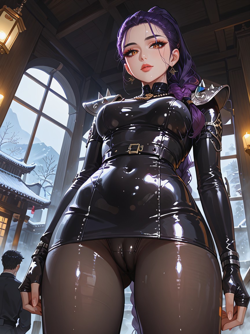 Extreme Amount Of Oil, Luxurious Black Latex With Shoulder Pads And Seethrough Mesh Panels, Soft Facial Features Hentai AI Porn