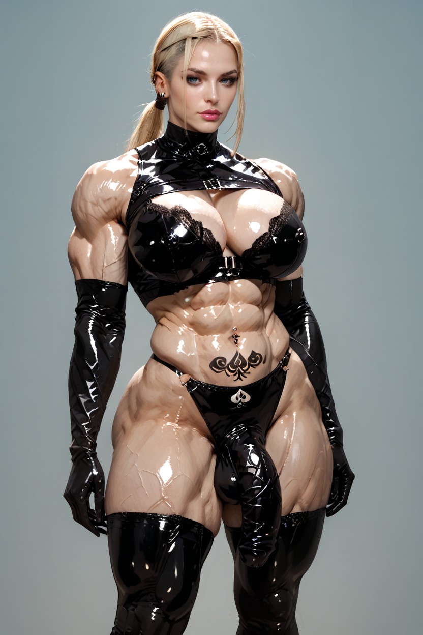 Massive Muscle Delts, Pink Lipstick, Buzzcut Shemale AI Porn