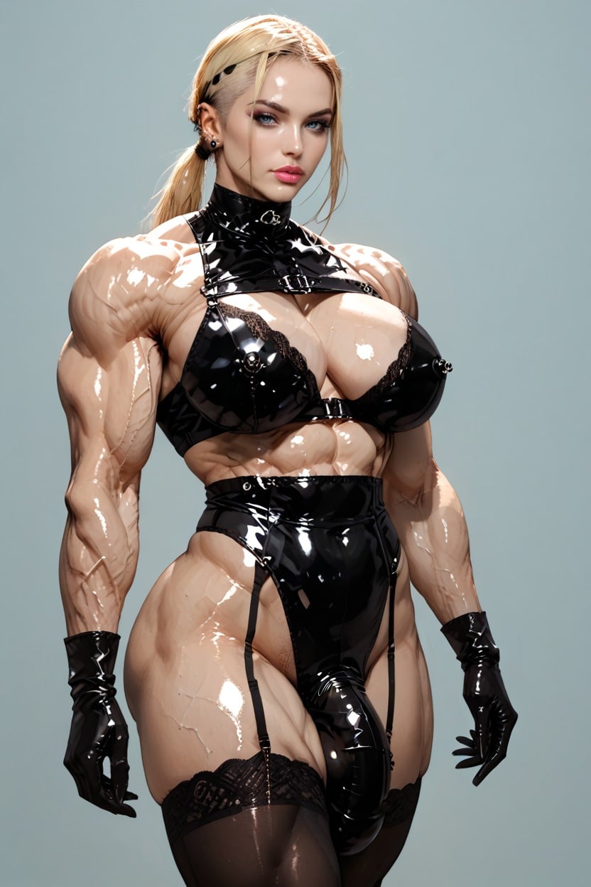 Hyper Massive Muscles Woman, Front View, Oiled Skin Shemale AI Porn