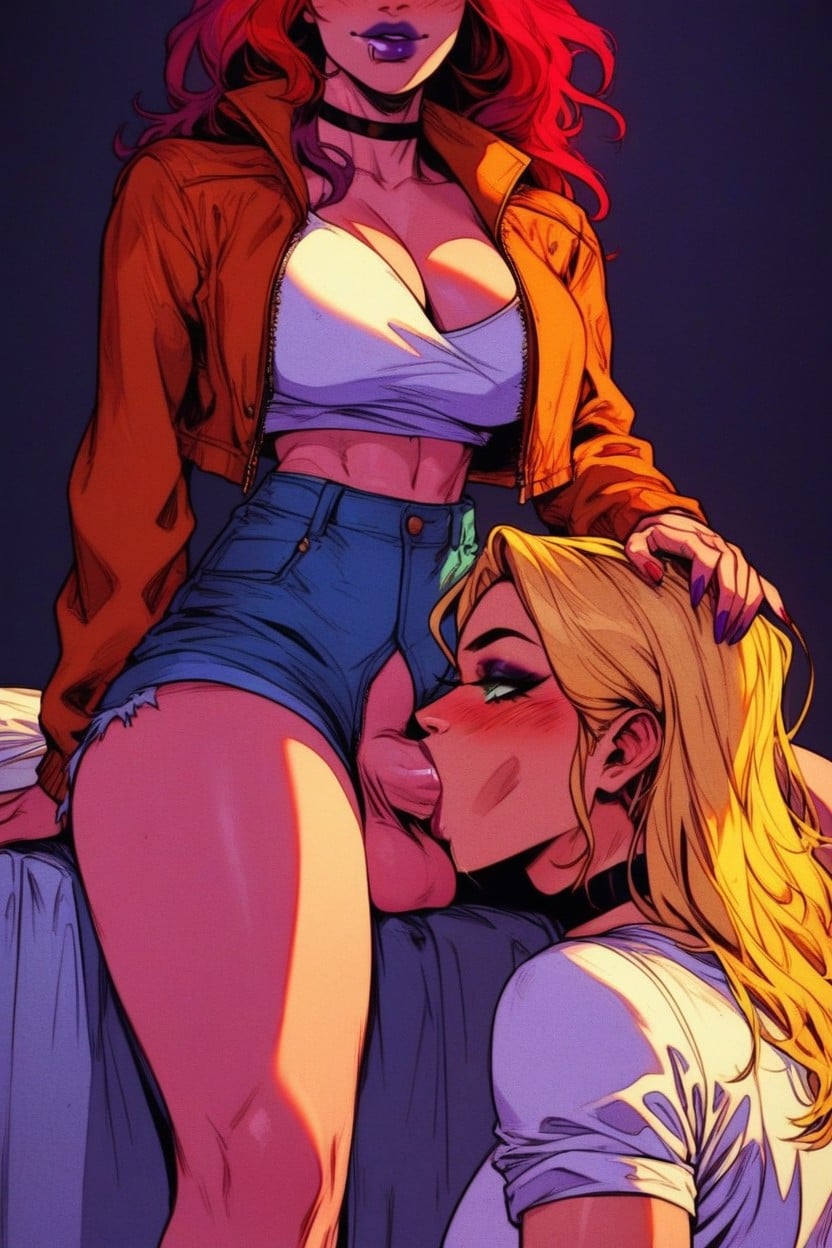 Red Pixie Hair, Drooling On Penis, Black Choker Shemale AI Porn