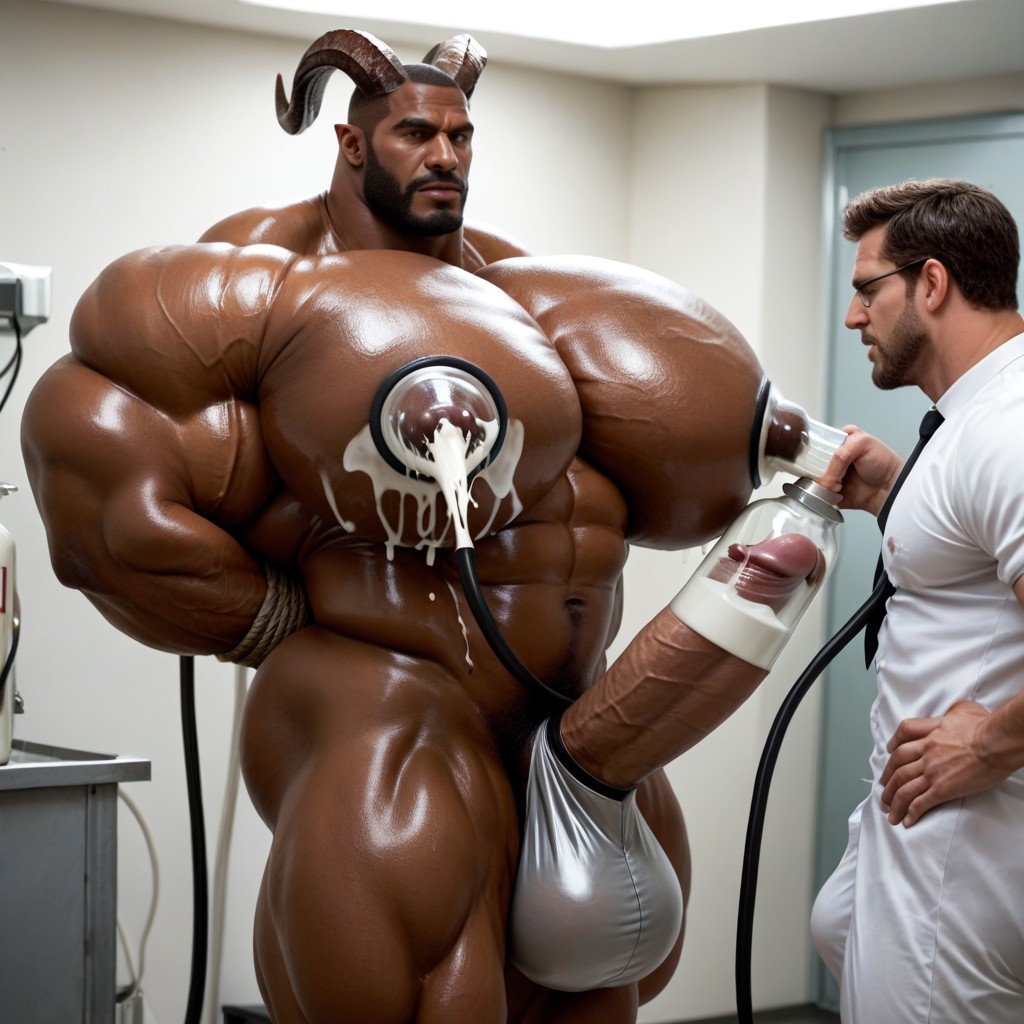 Hyper Pecs, Rough Squeeze, Giant Dildo Penetrating Milk Man's Ass ИИ гей порно