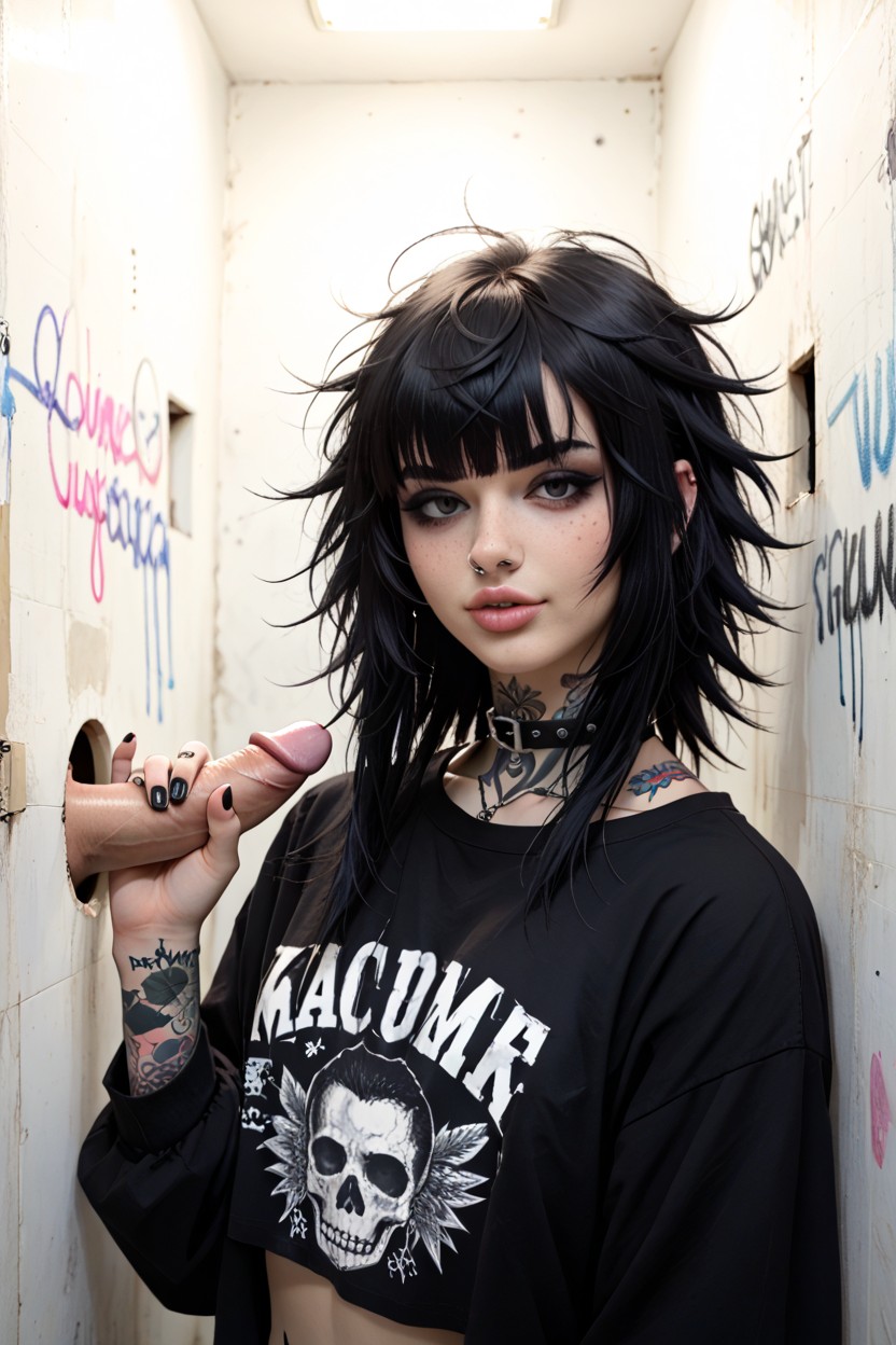 Black Hair, Face Tattoos, Bathroom Stall AI Porn