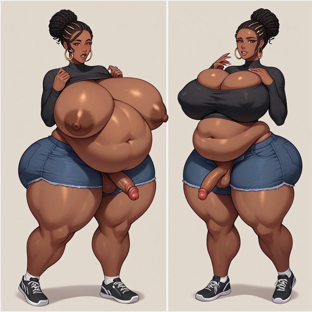 Body Shape Change, Extremely Dark Brown Skin, Transformation Sequence Shemale AI Porn