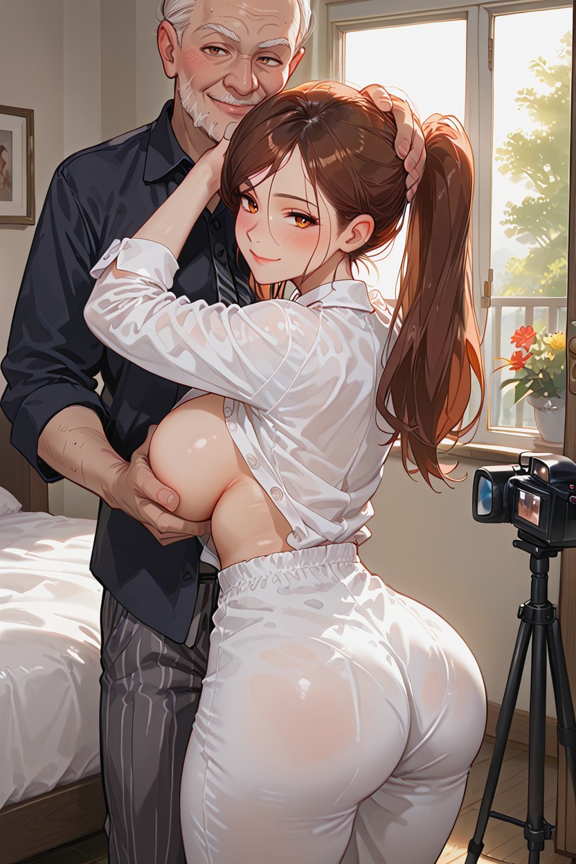 Old Man Grabbing Shirt From Behind, Close Up, Grinning Old Man Face Hentai AI Porn