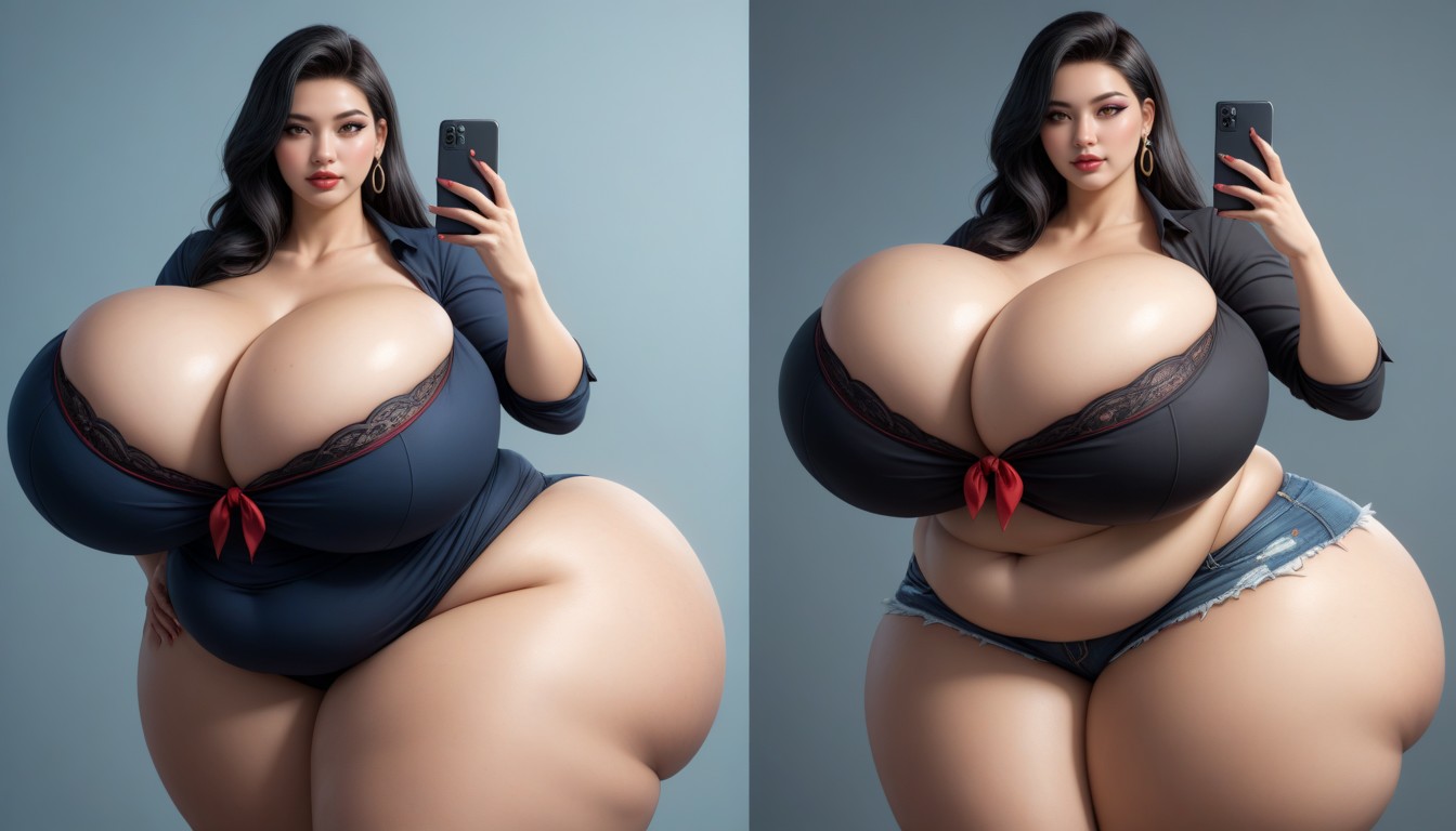 Hyper Fat Thick Curvy Fuller Figured Asian American College Woman, Cleavage, Hyper Ultra Mega Fat Ass BBW AI Porn