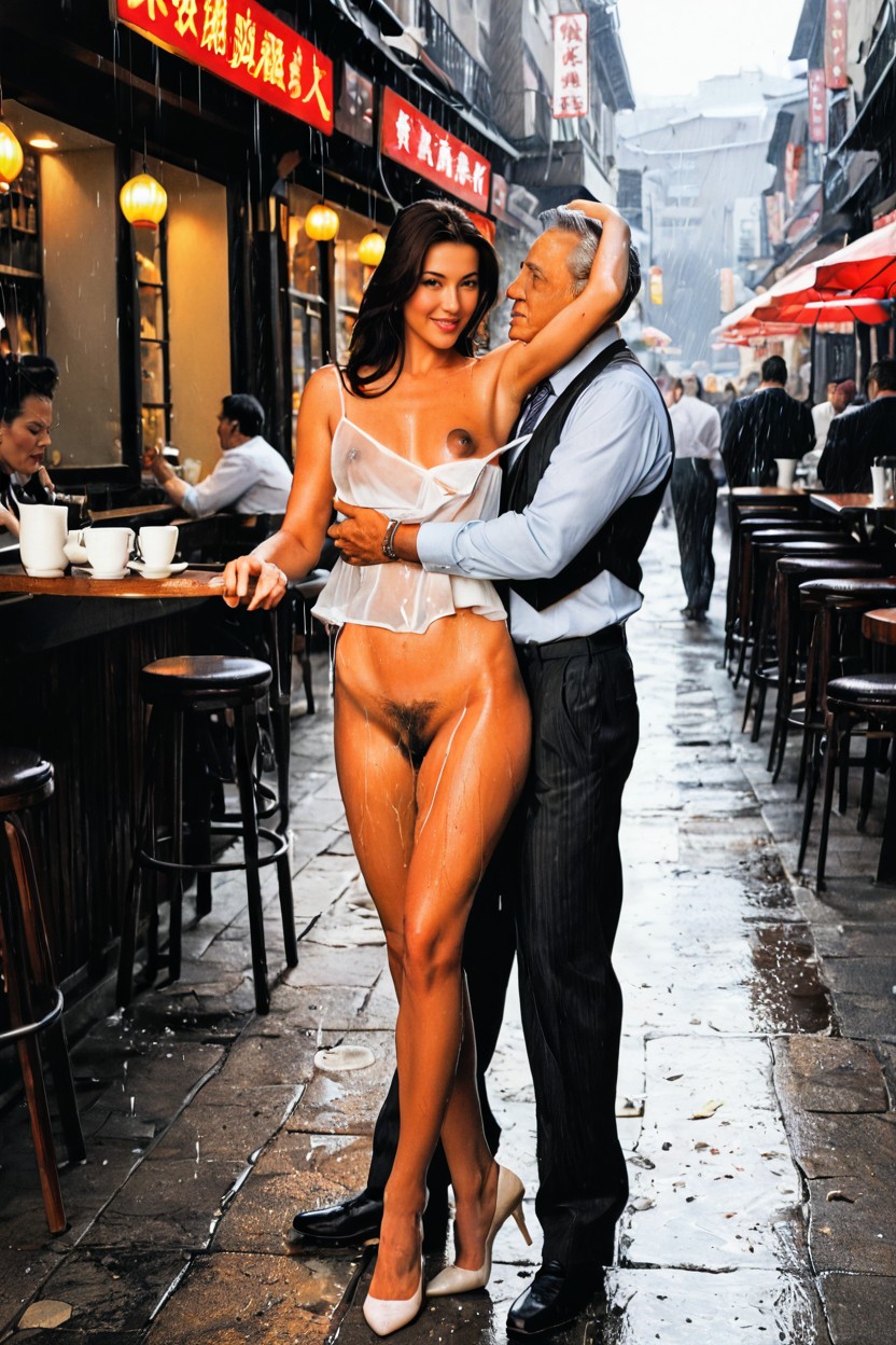 Loose Camisole, Pale White Skin Tone, At Chinese Traditional Restaurant AI Porn
