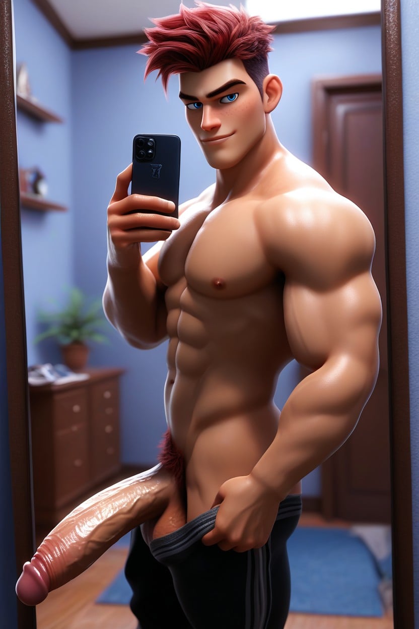 Taking A Selfie With His Cellphone, Thick Cock, Blue Eyes Porno gay IA