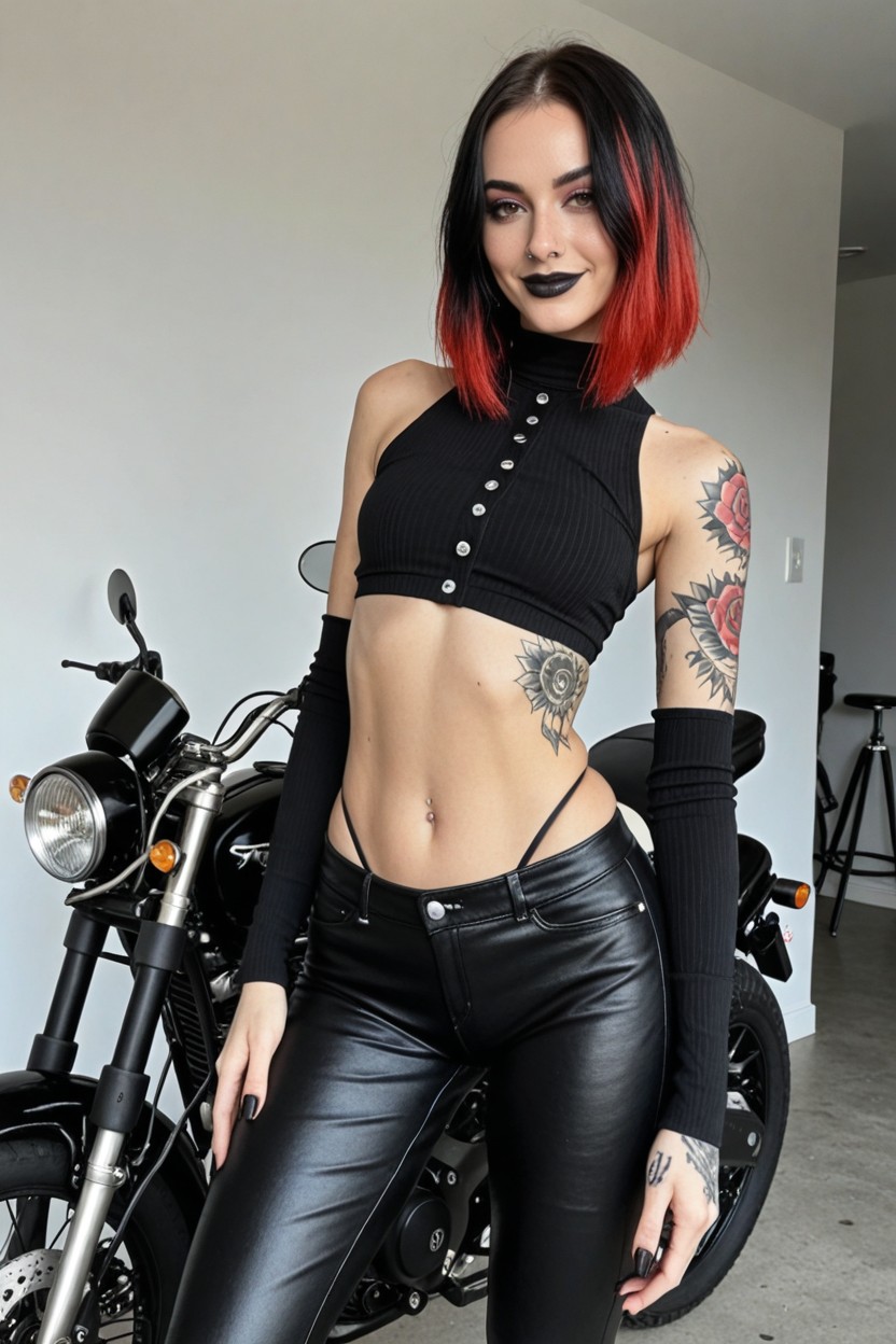 Emo Fringe Haircut, Contour Cutie Nose, Red Hair AI Porn