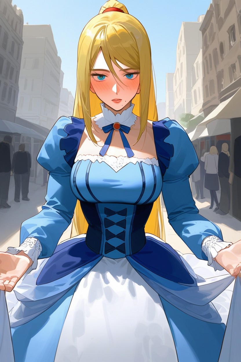Royal Blue Princess Dress, Fit, Detailed Eyes AI Porn