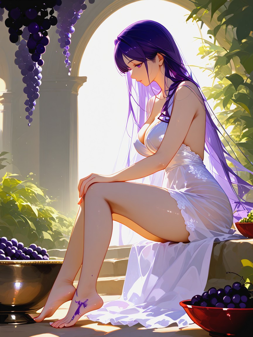 Nipple Silhouette, Feet In Big Bowl, Purple Hair Hentai AI Porn