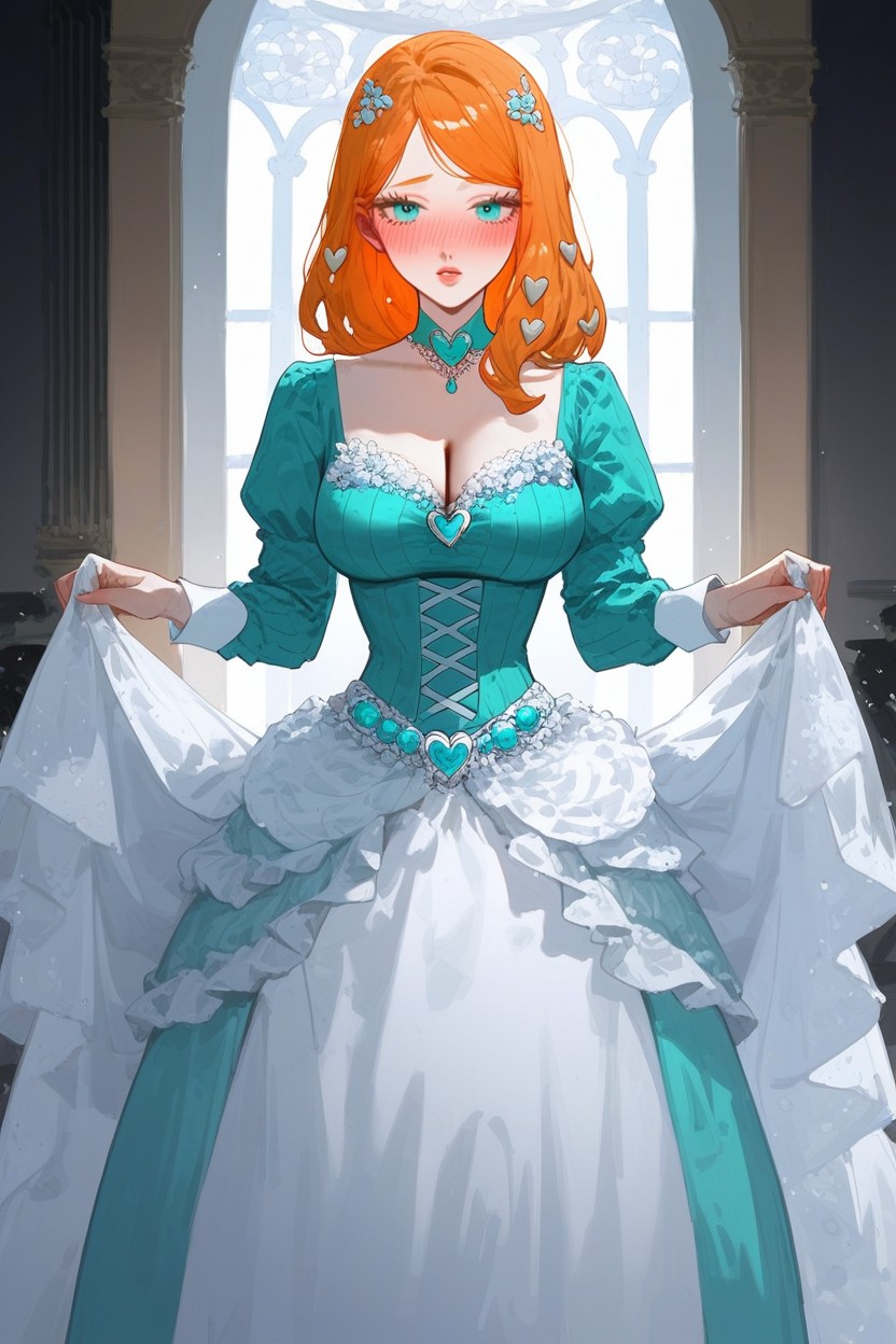 Aquamarine Wedding Dress, Wide Hoopskirt, Medium Ass AI Porn