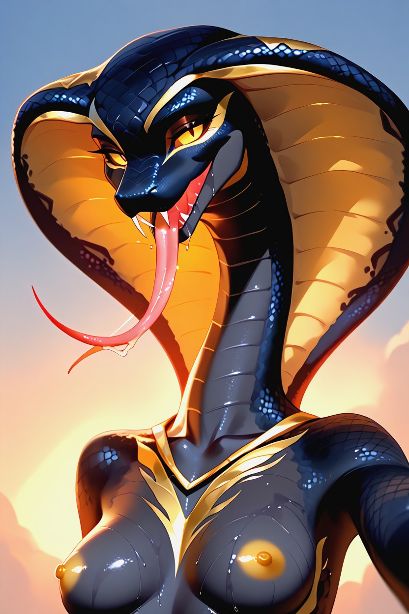 Smiling Mouth Open, Snake Head, Drooling Furry AI Porn