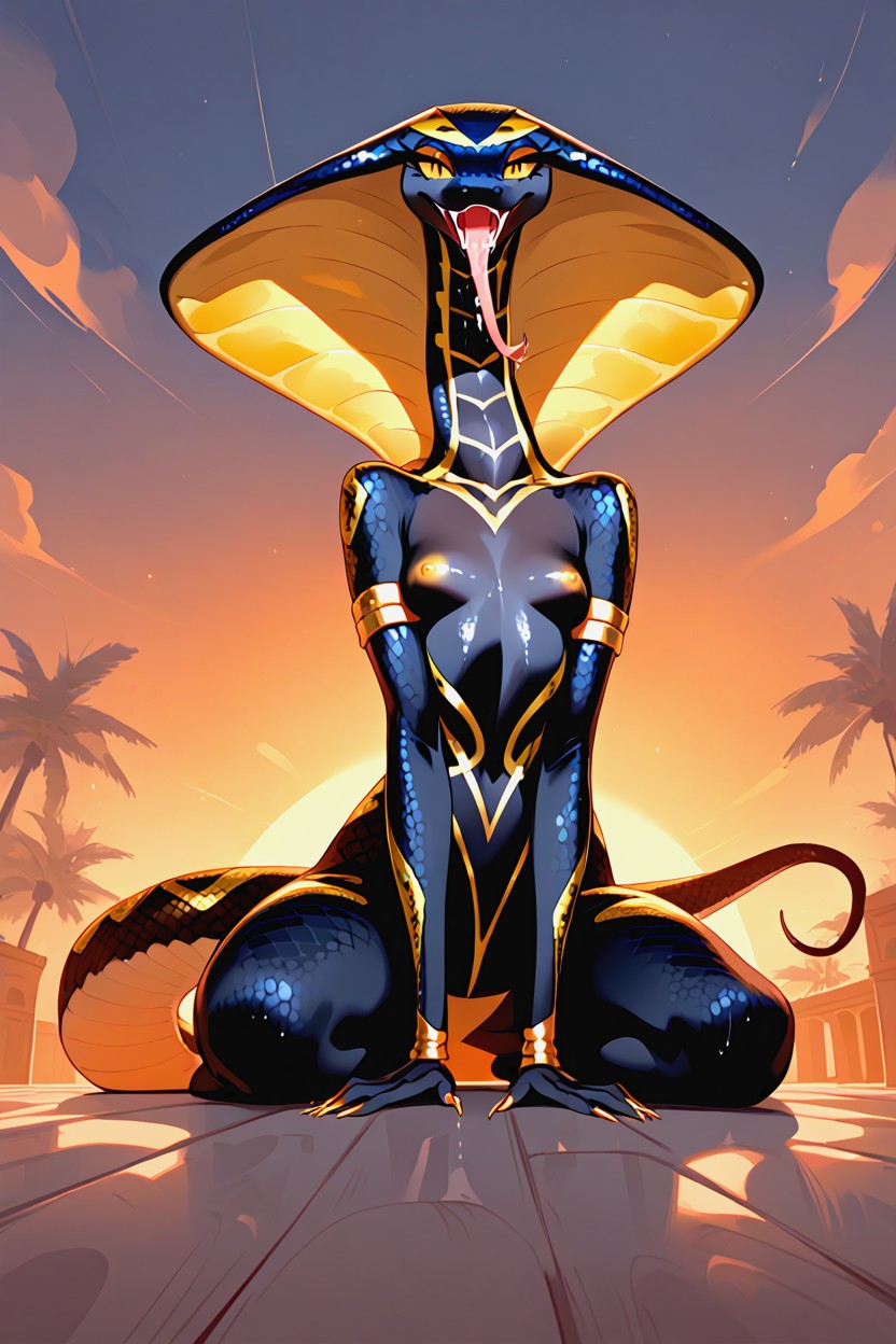 전신, Black Skin With Gold Markings, Sweaty 퍼리 AI 포르노