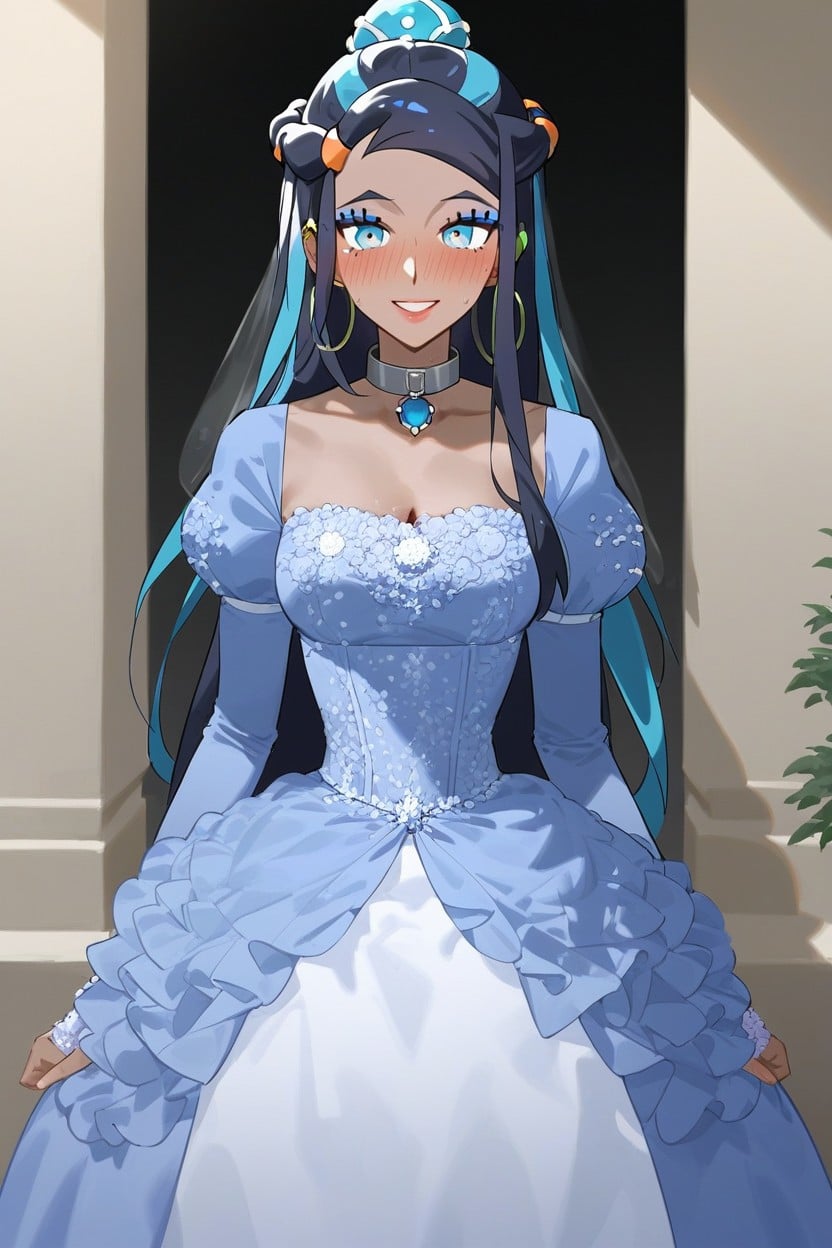 Blue Victorian Style Wedding Dress, Long Poofy Skirt, Giant Poofy Hoopskirt AI Porn