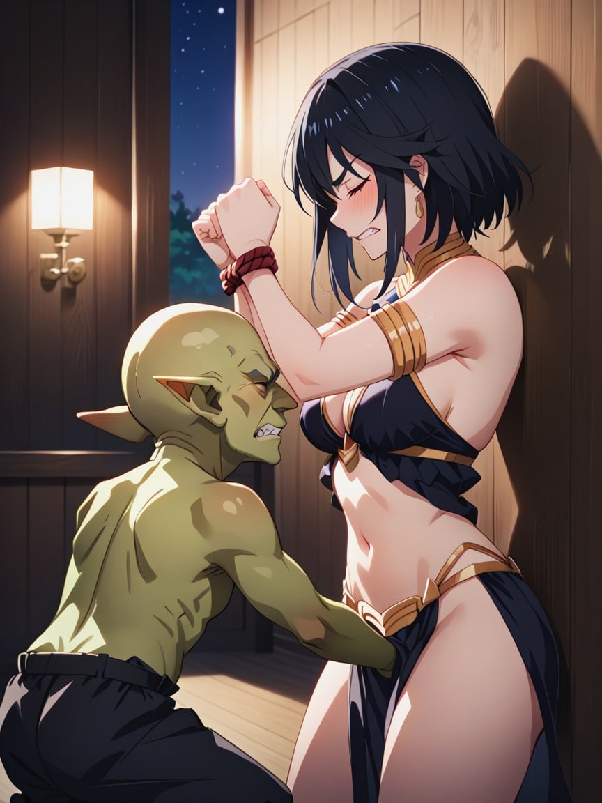 Goblin No Gag, Female Sit Against Wall, Kneeling Hentai AI Porn