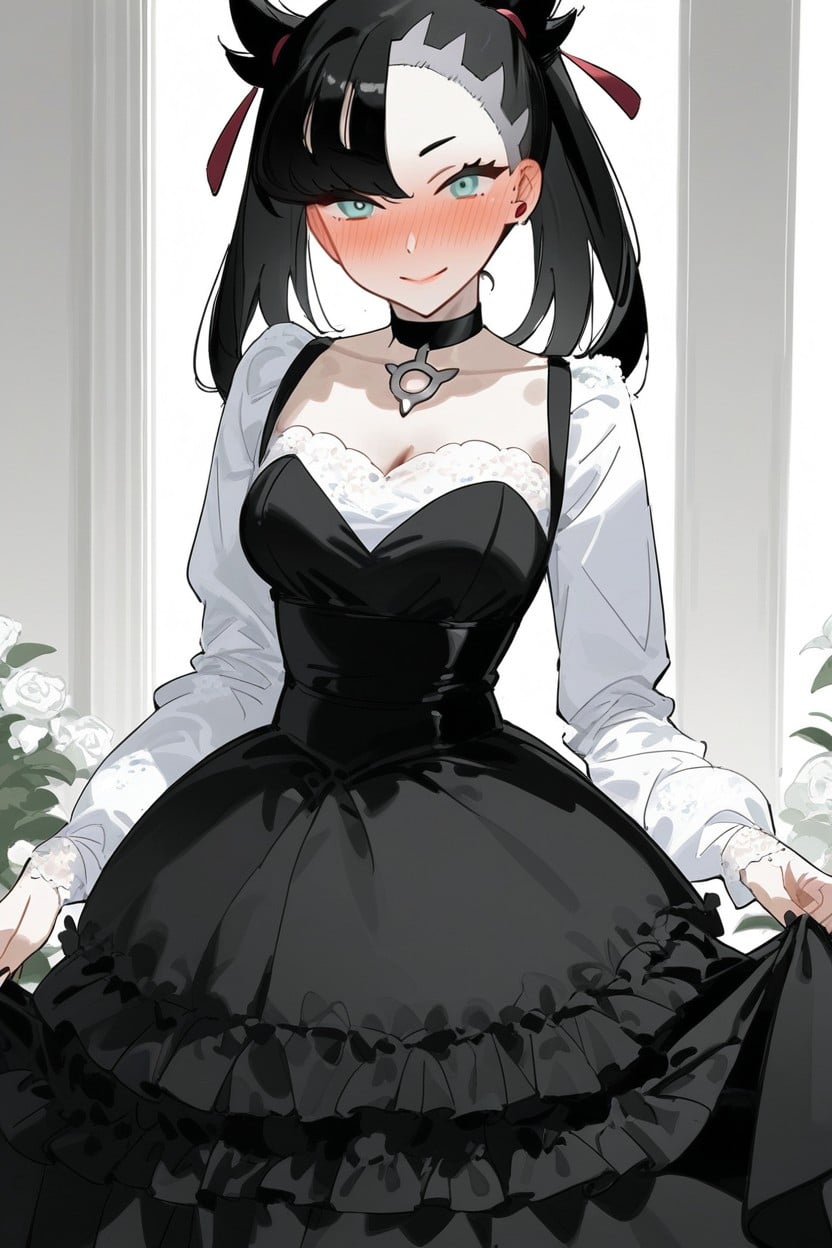 Highly Detailed Eyes, Wearing Black Princess Dress, Long Sleeves AI Porn