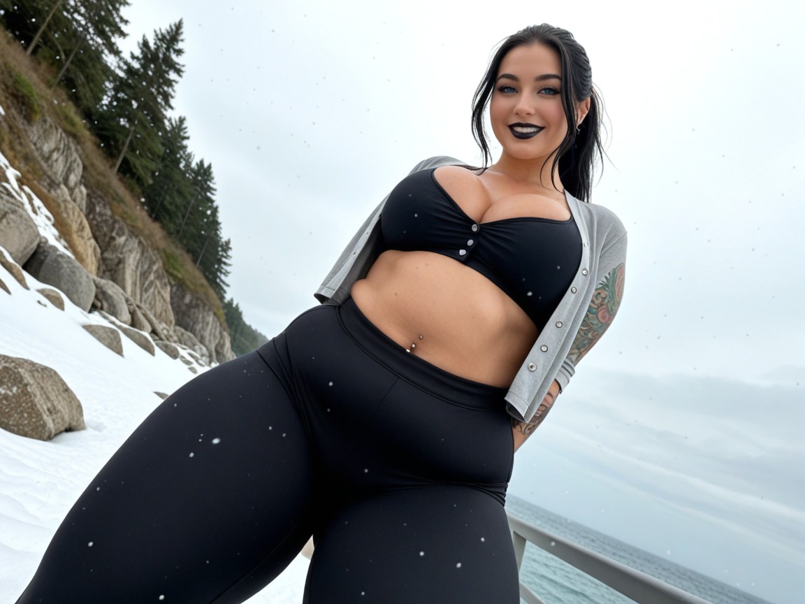 Breasts Out, Gigantic Legs, Black Yoga Pants AI Porn