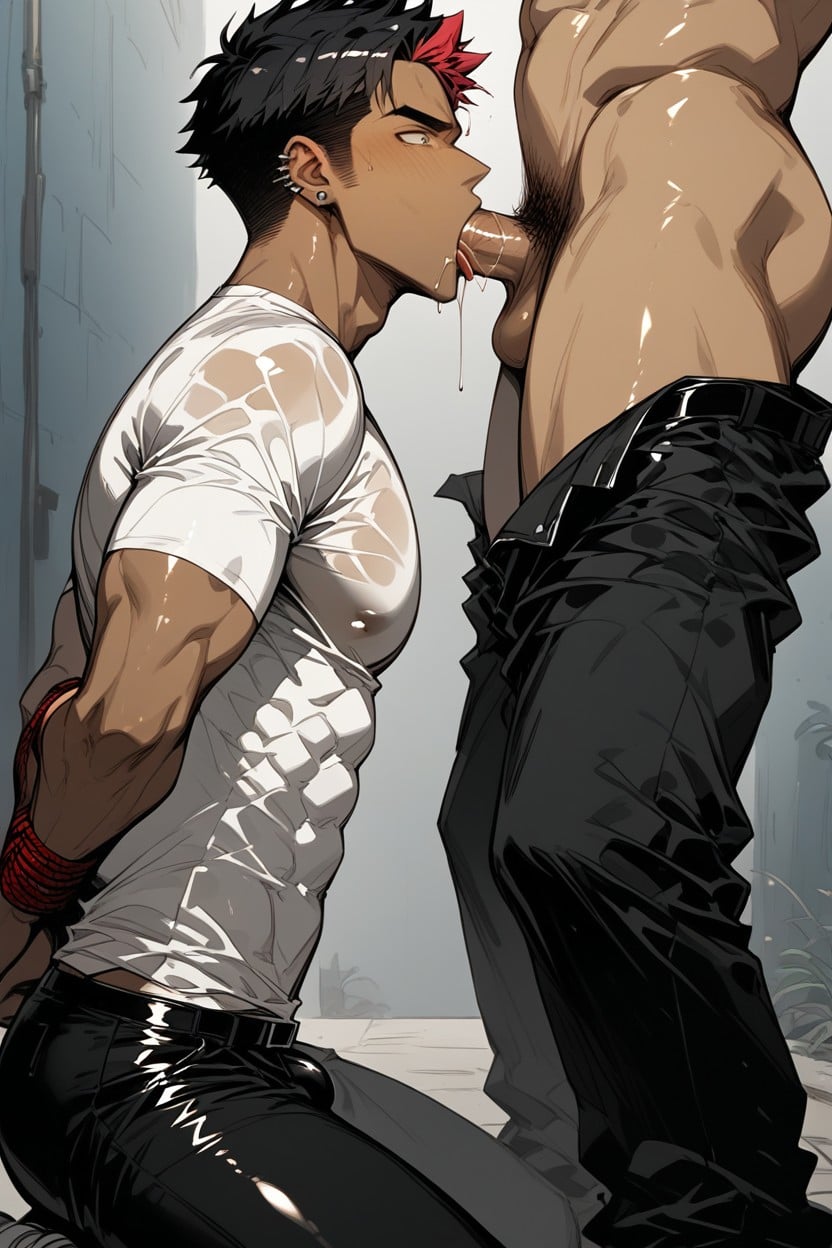 Drooling, Penis In Mouth, Ear Piercing AI Gay Porn