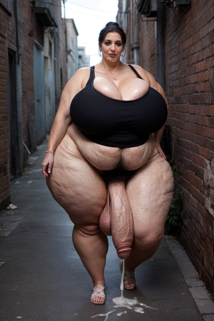 Grinning, Big Belly, Cellulite Arms AI Porn