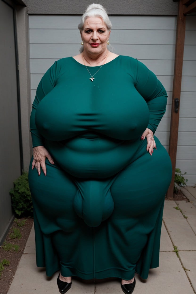 Bulge, Futanari, Hips So Wide Seeing Hips From The Front Cellulite Body Plump Lips Hair Down To Shoulders AI Porn