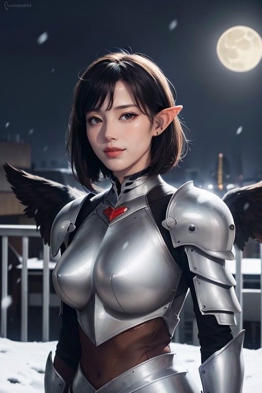 Cutted Hair, Moon, Big Demon Wings AI Porn