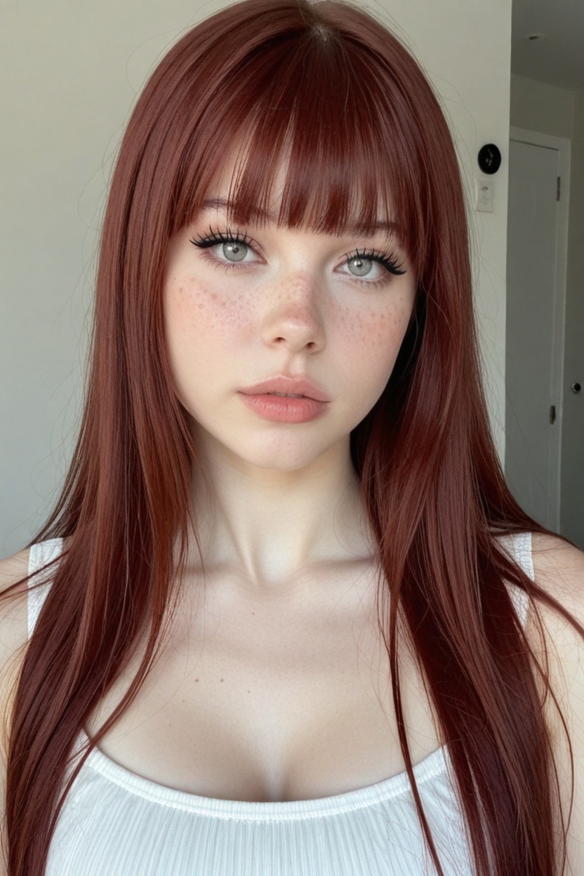 Blunt Bangs, Round Pretty Face, Head Tilt AI Porn