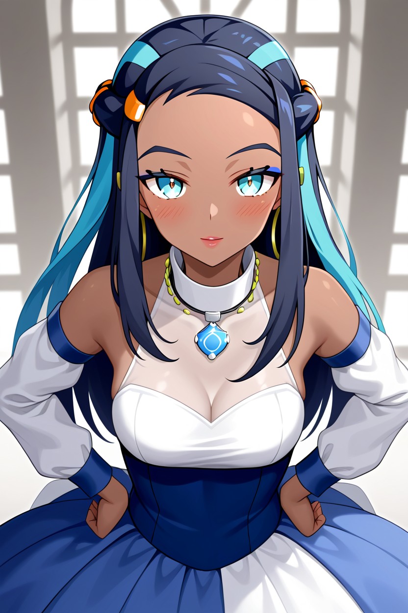 Nessa Hairstyle, Attractive, Wearing Dark Blue Princess Dress Hentai AI Porn