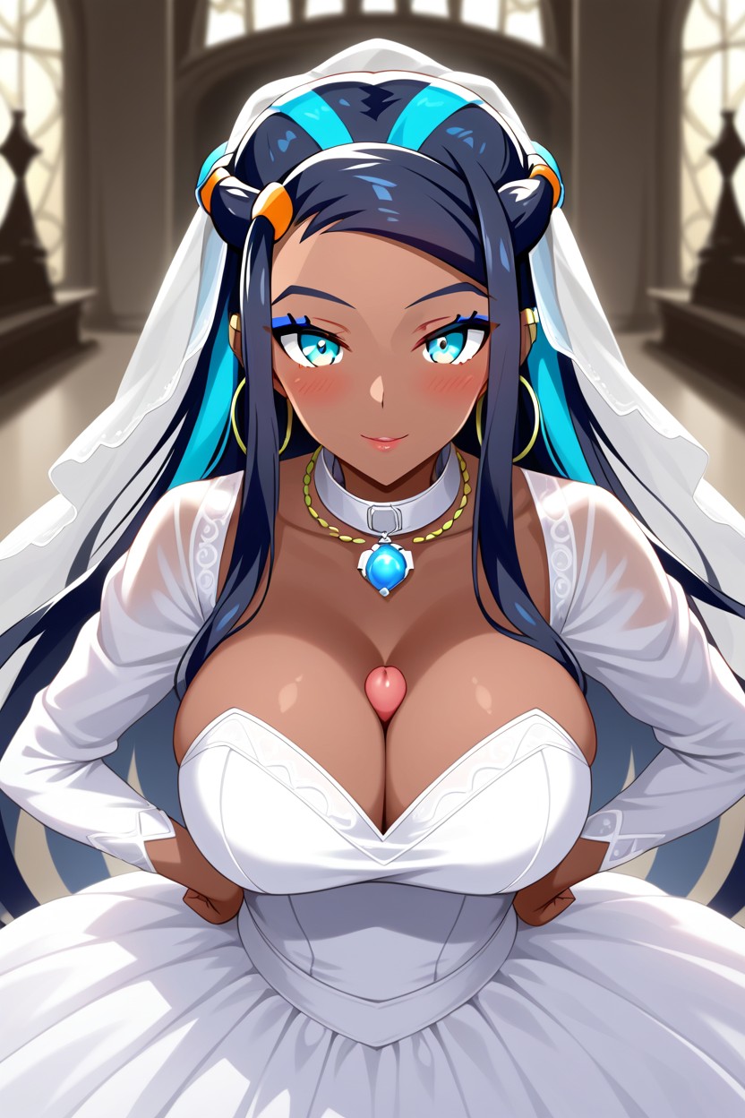 Soft Round Face, High Dress Collar, Exaggerated Wasp Waist Hentai IA
