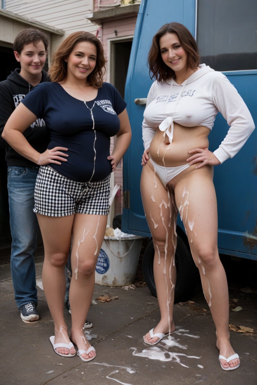 Unclean, Breasts Exposed, Messy Bob Hair AI Porn