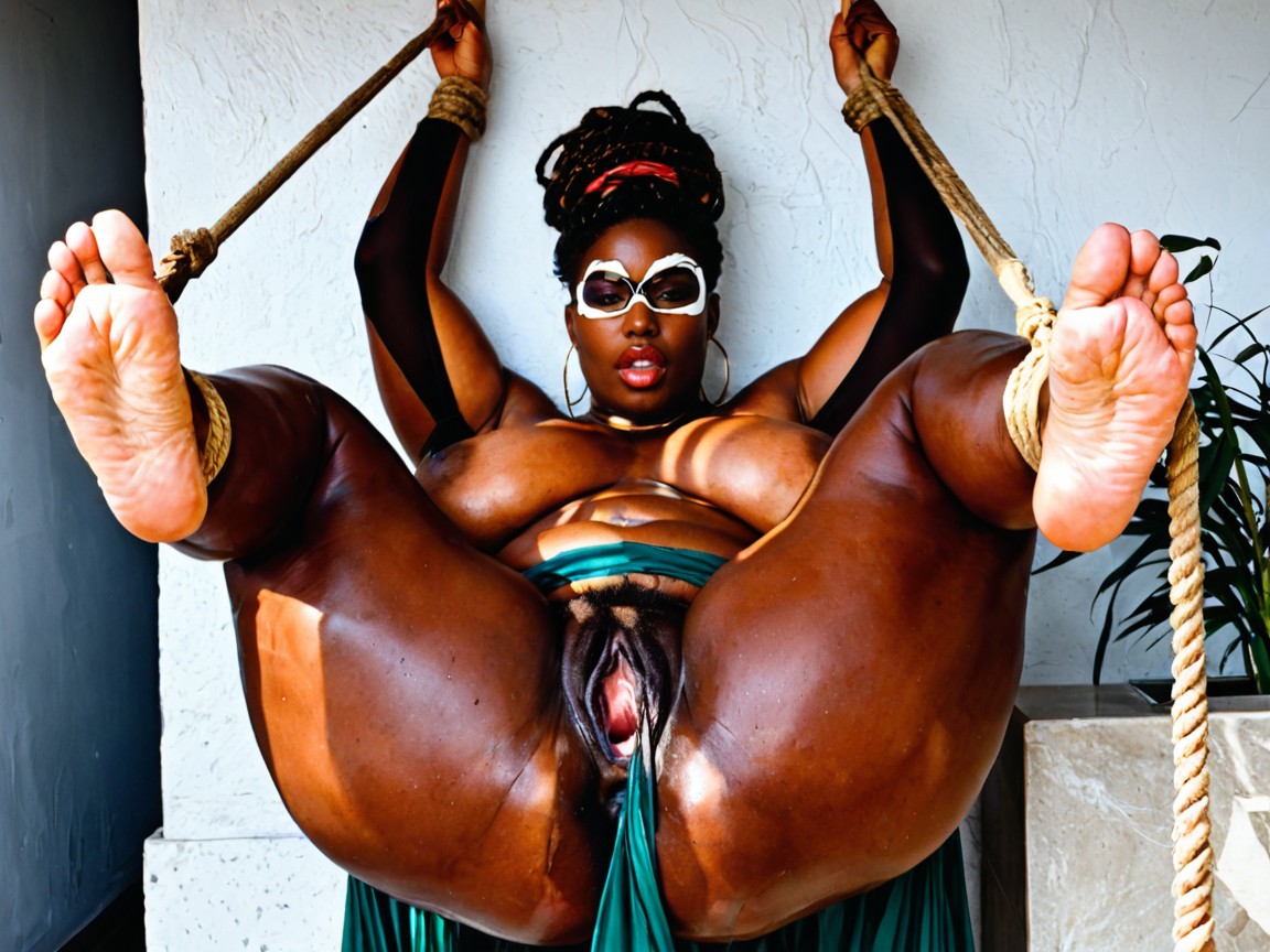 Legs Spread Wide, Suspended In Air With Ropes, Legs Tied At Knees AI Porn