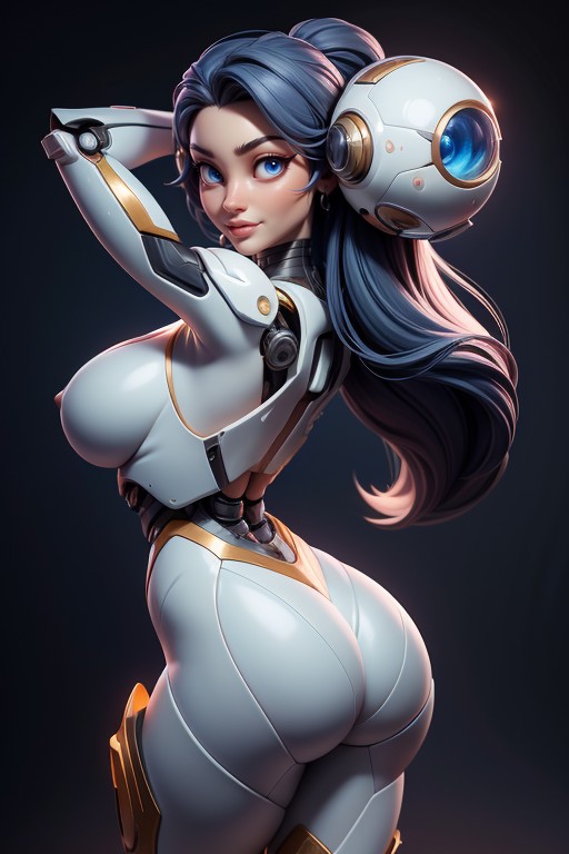 One Arm Raised In Front Of Face, Ass Naked And Visible, Tall Hentai AI Porn