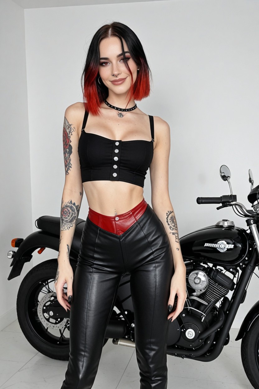 Tattoos, Front View, Emo Fringe Haircut AI Porn