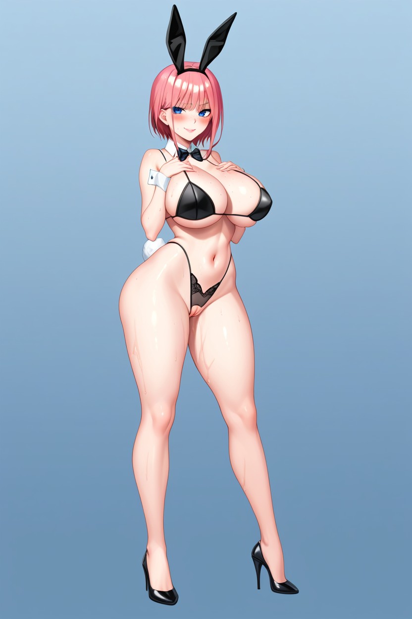 Blush, Blue Hair, Comically Hyper Puffed And Swollen Vulva Hentai AI Porn