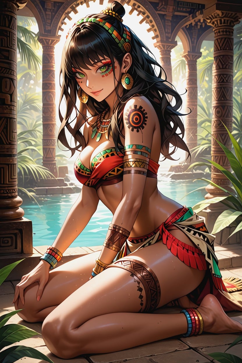 Lens Flare, Colorful Aztec Loincloth, Seductive Smile Hentai AI Porn