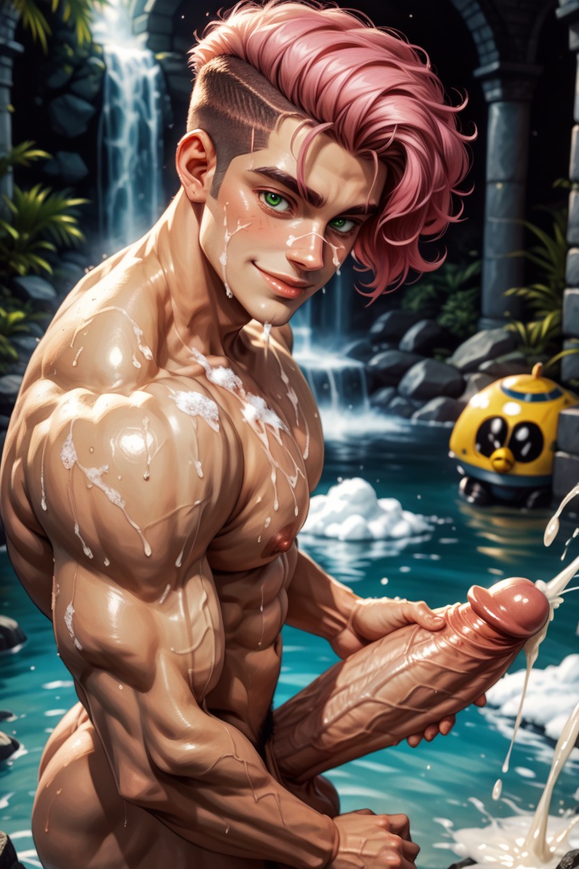 Top Down, Huge Muscular Body, Pale Pink Skin AI Gay Porn