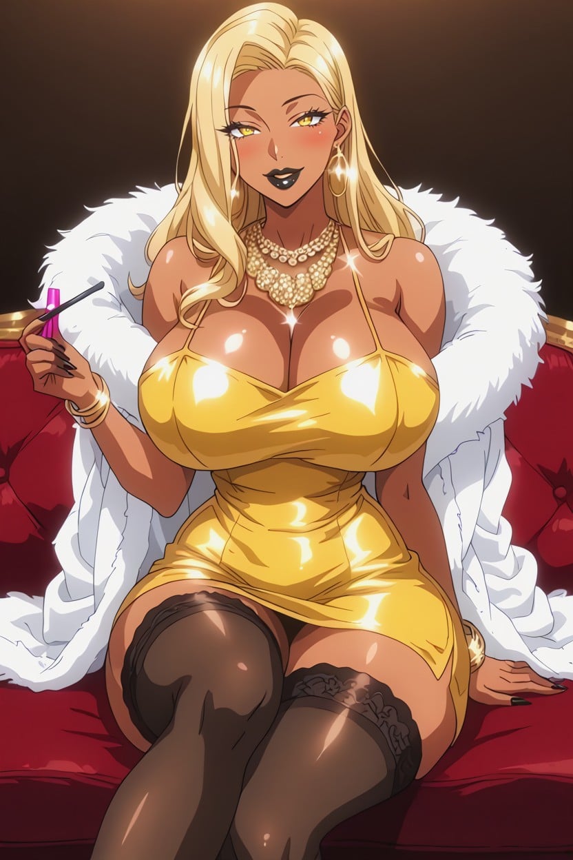 African, Yellow Dress, Front View Hentai AI Porn
