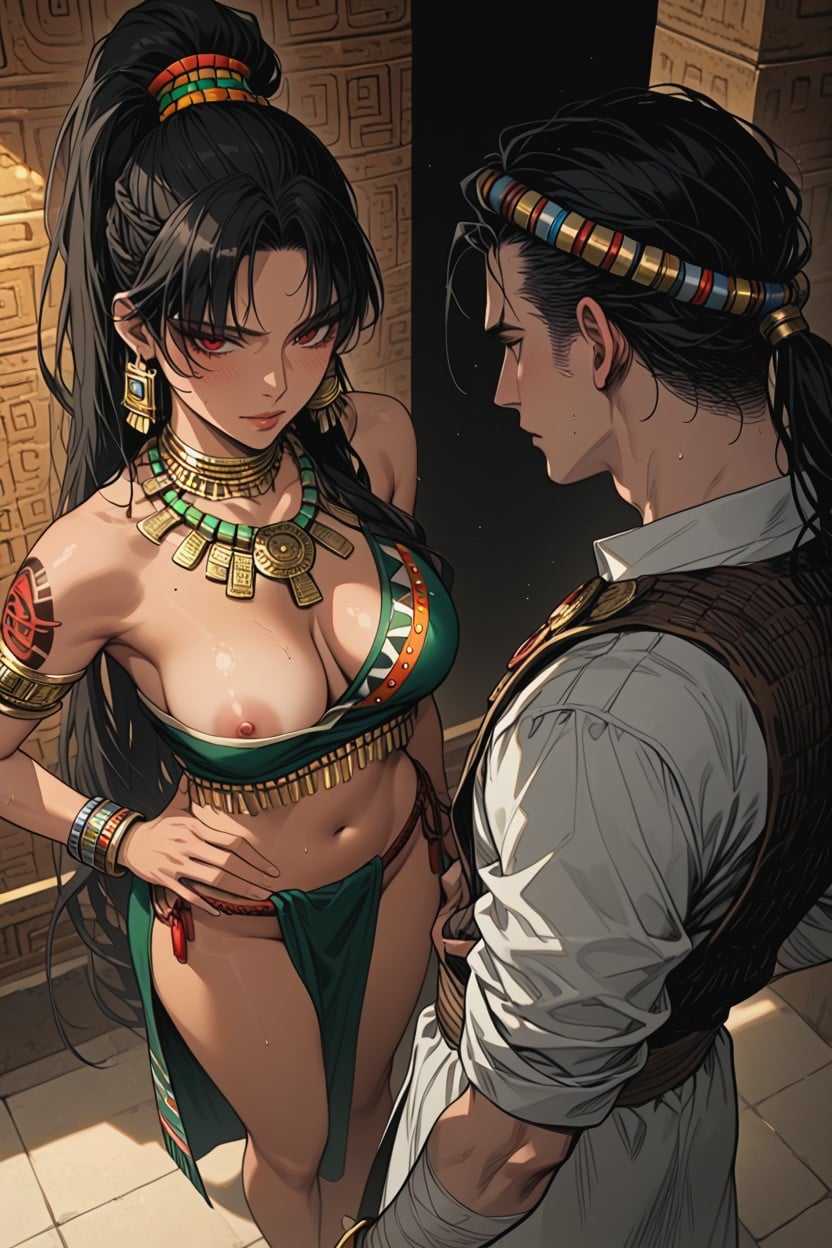 Waist Shot, Woman Aztec Necklace, In Aztec Village Hentai AI Porn