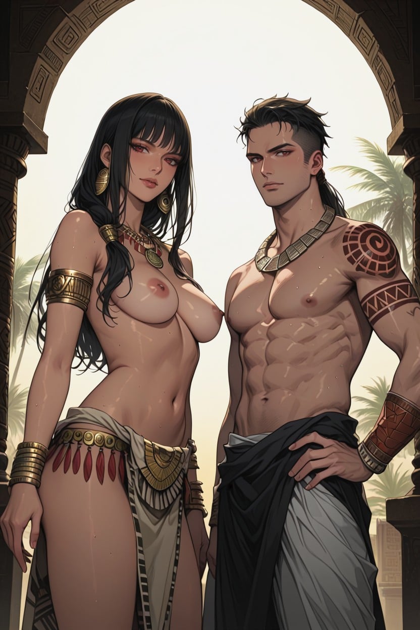 Woman Medium Breasts And Medium Ass, Man Fit, Man Topless Hentai AI Porn