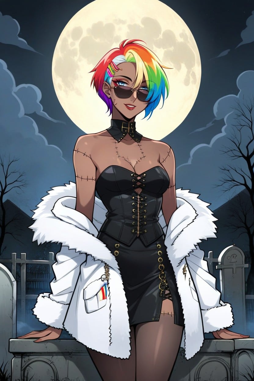 Zombie Skin, Multi Colored Hair, 1 Person AI Porn
