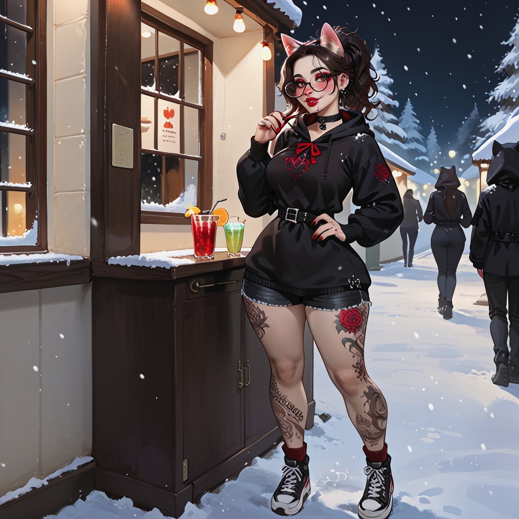 Tattoos, Black Choker Collar, White Body Furry AI Porn